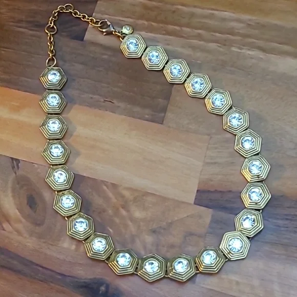 J. Crew Art Deco Hexagonal Rhinestone Statement Necklace - Picture 1 of 5